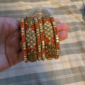 Elegant Gold and Orange Bangle Set